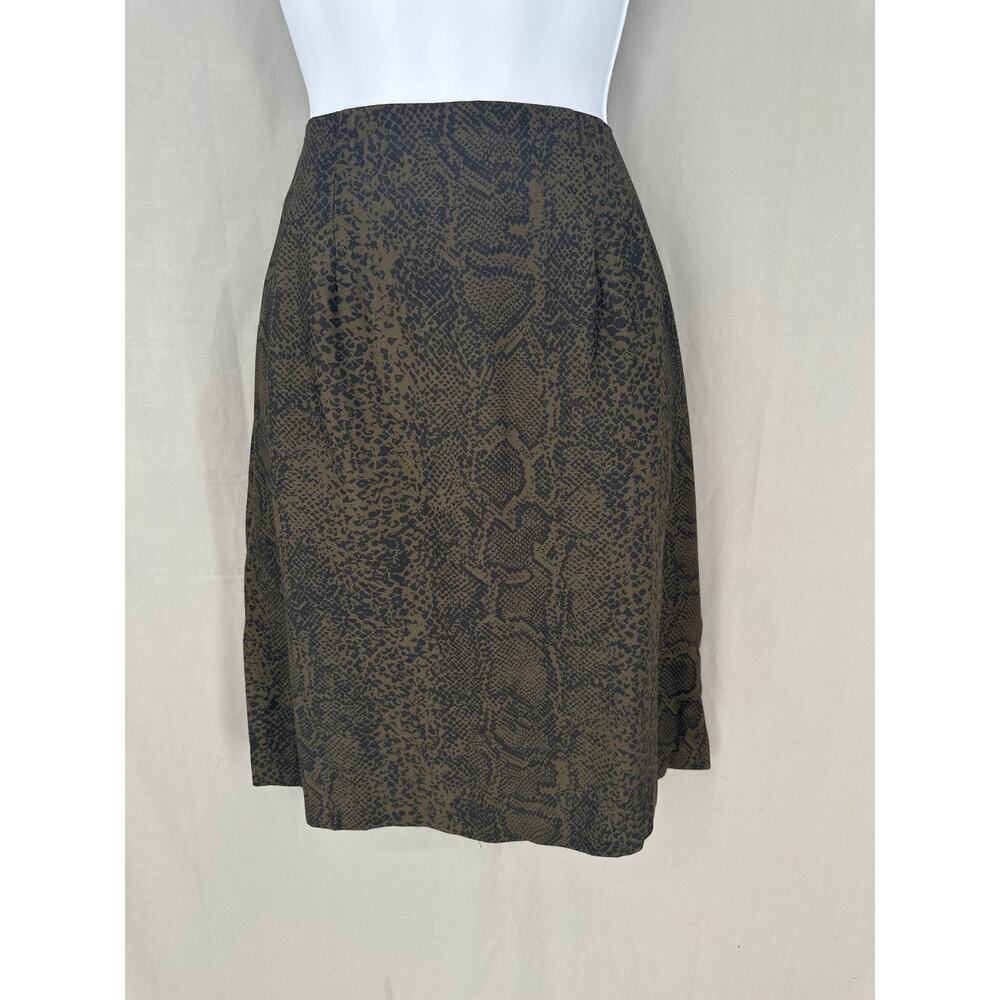 90s Vintage Skirt Women Medium Green Snake Print Animal Olive Mini Pencil Grunge